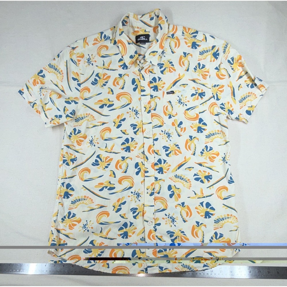O'Neill Men's L Regular Woven‎ SS Button-Up Point Collar Pockets Abstract
